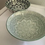 Set 2 Ooh La! Bia 3/4' Soup Bowls Aqua Navy Blue Mosaic Footed Rice. Fixed Price $17.50.