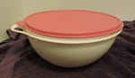 Tupperware White 32-CUP Bowl 2539A-2 With Pink Seal Lid Vintage. Fixed Price $19.95.