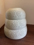 Harvest Overandback Beige Stoneware Round Shape Nesting Mixing Bowl Set Of 3. Fixed Price $139.67.