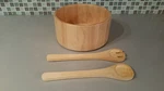 Lipper 10" X 5" Beechwood Salad Bowl W/12" Serving Fork & Spoon Set Style 340/3. Fixed Price $20.00.