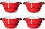 Soup Bowls With Handles - Ceramic Polka Dot Red 16 Ounce Set Of 4. Fixed Price $19.99.