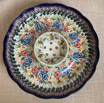 Unikat Polish Pottery Blue Multi Floral Handmade Stoneware Chip Dip Server 10. Fixed Price $63.00.