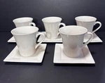 10 Strawberry Street Nova White Coffee Cups & Square Saucers Set 5. Fixed Price $18.39.
