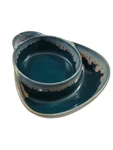 Blue Drip Glaze Pottery Soup Crackers Bowl W/handle. Fixed Price $17.99.