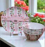 8PC Harvest Green Studio Strawberry Blossom Eco Melamine Dinner Plate & Bowl Set. Fixed Price $41.36.