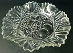 Ruffled Scalloped Pressed Glass Bowl 10.5" X 2" Fruit Motif Romantic Regency. Fixed Price $16.49.