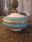 Wedgwood Ulander Powder Turquoise W1503 Round Covered Vegetable Dish Bowl 9". Fixed Price $179.99.