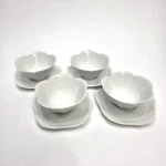 Vintage Set (4) White Lotus Rice Bowls With Saucers Porcelain Asian Core. Fixed Price $28.00.