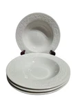 Nos 4 Soup Cereal Bowls Sango Garland 8837 White Embossed. Fixed Price $25.99.