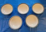 (5) Pfaltzgraff Juniper Bowls 5.75 Cereal Soup Usa Green Mauve Stripes. Fixed Price $21.99.