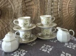 Mikasa Avante Venzenia Floral Decagon Set Of 4 Tea Cups Saucers + Creamer Sugar. Fixed Price $42.00.