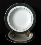 Ralph Lauren Southport Rimmed Soup Bowls 9" Green Band Gold (set Of 2). Fixed Price $17.95.