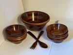 Vintage Pomerantz Wooden Salad Set 11 Pcs Large Bowl, 8 Utensils. Fixed Price $32.00.