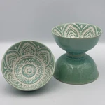 3 Anthropologie 4.5 Rice Bowls Patina Vie Turquoise White Seafoam Green Mandala. Fixed Price $19.99.