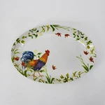 Bonjour Serving Plate Dinnerware Meadow Rooster 14" Stoneware Oval White G021. Fixed Price $14.99.