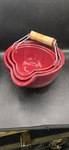 Set Of 3 Stoneware Red Nesting Bowls Handles Nwot Kitchen Mixing Serving. Fixed Price $25.95.