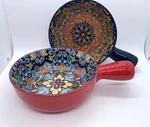 Vancasso Simi Porcelain Soup Bowls With Handles Boho Multicolor Design Set Of 2. Fixed Price $29.99.