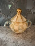 Retired Mackenzie Childs Parchment Check Ceramic Lidded Sugar Bowl Rare. Fixed Price $369.95.