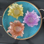 Vintage Akcam Turkish Iridescent Pastel Flower Bowls Art Glass Set Of 4. Fixed Price $19.49.