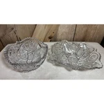Set Of 2 Vintage American Brilliant Cut Glass Bowl & Rectangle Daisy Fruit. Fixed Price $28.12.