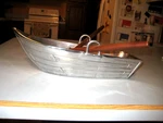 Godinger Silver 15" Row Boat Salad Serving Bowl Wood Utensils Polished Aluminum. Fixed Price $49.99.