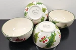 (4) Ambiance Holly & Berry Dessert Bowls Set Holiday Green Red Serving Dish Lot. Fixed Price $59.67.