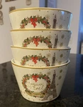 (4) 222 Fifth Joyeux Noel Eiffel Dessert Bowls Paris France Christmas Euc. Fixed Price $26.95.