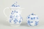 Meissen, Germany. Blue Onion. Porcelain Sugar Bowl And Demi-tasse Pot. Ca. 1900.. Fixed Price $400.00.