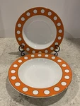 Jonathan Adler Happy Home Orange White Gold Mod Dots Set Of 2 Soup/salad Bowls. Fixed Price $36.00.
