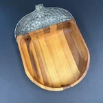 Vagabond House Acacia Wood & Pewter Large Acorn Nut Serving Bowl 16" X 11" 3". Fixed Price $175.00.