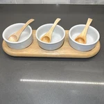 Just Slate Company Stoneware Condiment Set Wood Tray. Fixed Price $9.50.