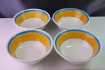 Italy Primula 5.75 " Bowls PRL3 Thick Yellow Two Sky Blue Bands Set Of 4. Fixed Price $28.00.