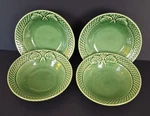 Vtg Bordallo Pinheiro 4 Green Rabbit Bunny Lattice Bowls Soup Cereal 7.25". Fixed Price $39.95.
