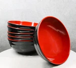 Set Of 6 Red And Black Round Ridged Body Soup Salad Rice Melamine Bowls 8"D. Fixed Price $49.99.