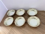 6- Meito China Cream Soup Dessert Bowl Floral Pattern Gold Ivory Footed Handles. Fixed Price $59.95.