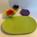 Zak Design Melamine Nesting Bowls Lotus Flower Kiwi Plates Cupcake Holder. Fixed Price $44.99.