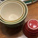 Crate & Barrel Ceramic Nesting Mixing Bowl Set Of 4 - Green, Yellow, Cream, Red. Fixed Price $50.00.