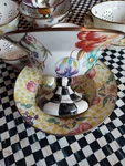 Mackenzie-childs White Flower Market Large Compote With Courtly Check. Fixed Price $188.00.