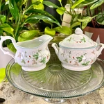 Mikasa Strawberry Fair Creamer Sugar Bowl Lid Set Antique Green Japan D3403 Flor. Fixed Price $47.50.