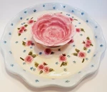 Ceramic Chip & Dip Set Bowl Platter Pink Rose Blue Floral Flowers Elements. Fixed Price $15.00.