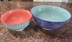 Now Designs Geometric Ceramic Bowl Set, Blue Green Red, Modern, Microwave Safe. Fixed Price $5.99.