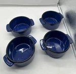 Von Pok & Chang Blue Speckled (marlboro) Chili Soup Bowls Handles Set Of 4 Heavy. Fixed Price $24.99.