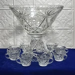 Anchor Hocking Eapc Early American Prescut Star Of David Punch Bowl Set 12 Cups. Fixed Price $105.00.