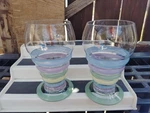 Gibson Pastel Candy Stripe Glassware Footed Tumbler Milkshake Set Of 2. Fixed Price $28.00.