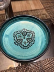 Vintage Moroccan Blue Safi Footed Pottery Bowl Hand Painted Boho Terracotta 7.5". Fixed Price $75.00.