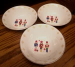 3X Holiday Style Ceramic Soup/cereal Bowls Nutcracker Pattern Gold Stars/rim V30. Fixed Price $27.99.