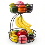 2-TIER Metal Fruit Basket With Banana Hook, Kitchen Counter Storage Rack. Fixed Price $27.99.