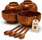 Wooden Bowl And Spoon Set Of 4 - Japanese Style Natural Soup Rice Salad. Fixed Price $57.72.