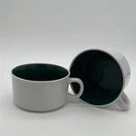 Graydon Hall Cozy Ceramic Soup Bowls With Handles Dark Green & White (set Of 2). Fixed Price $20.00.