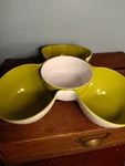 Joseph Triple Serving Dish, Retro Green & White, Melamine. Fixed Price $22.00.